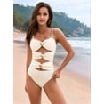 thumbnail image 5 of Women'S Swimsuit Cutout Color Block Bathing Suit Golden O Ring Linked Swimwear Cream White S, 5 of 10