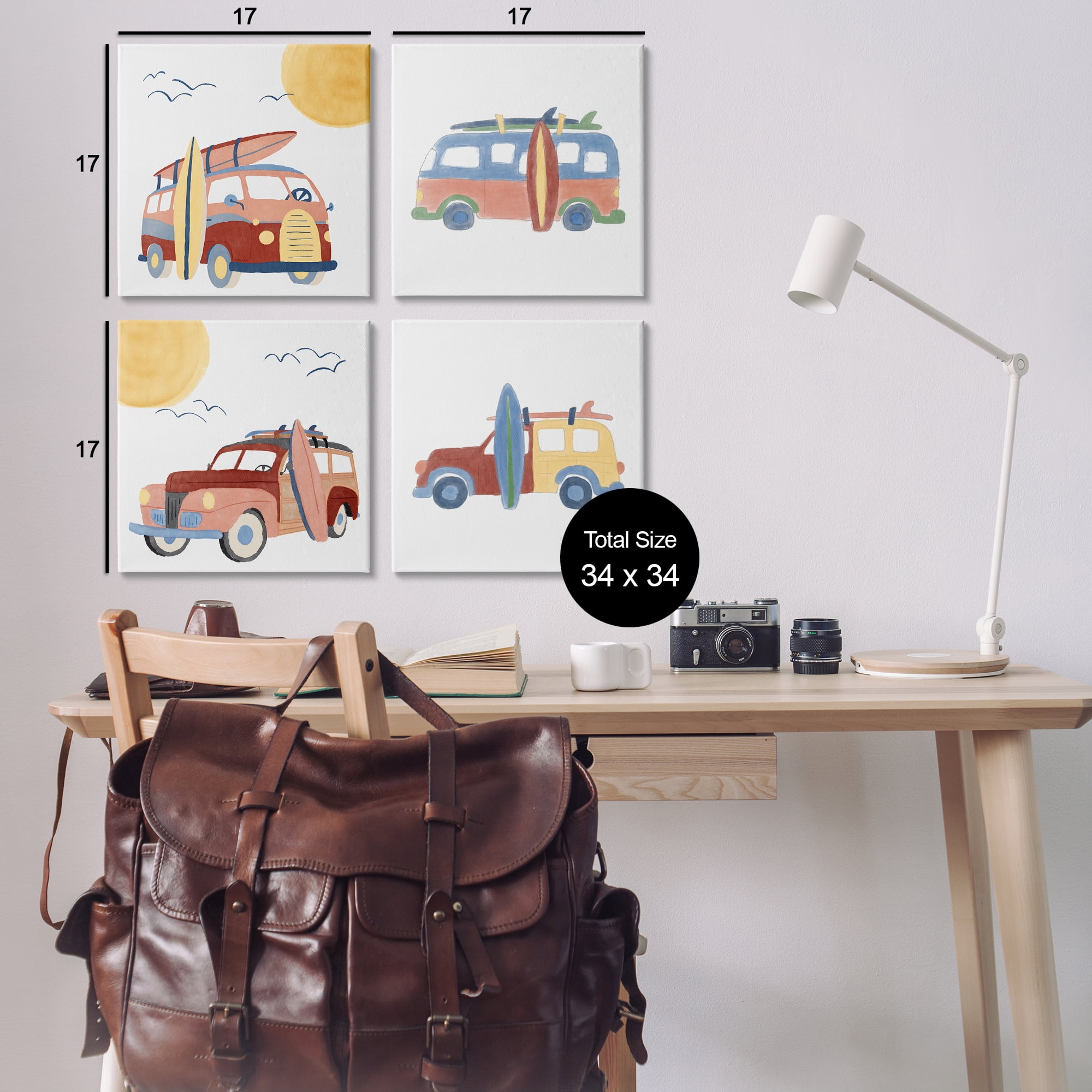 Stupell Industries Beach Surf Vehicles Transportation Painting Wrapped Canvas Art Print Wall Art, 17 x 17, Set of 4
