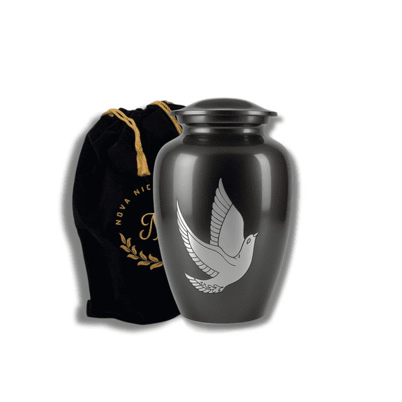Nova Niche Midnight Black Adult Cremation Urn for Human Ashes – Large Aluminium Memorial Urn with Velvet Bag