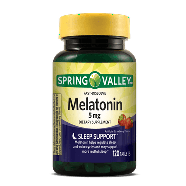 Spring Valley Melatonin Sleep Health Dietary Supplement Fast-Dissolve Tablets, Strawberry, 5 mg, 120 Count