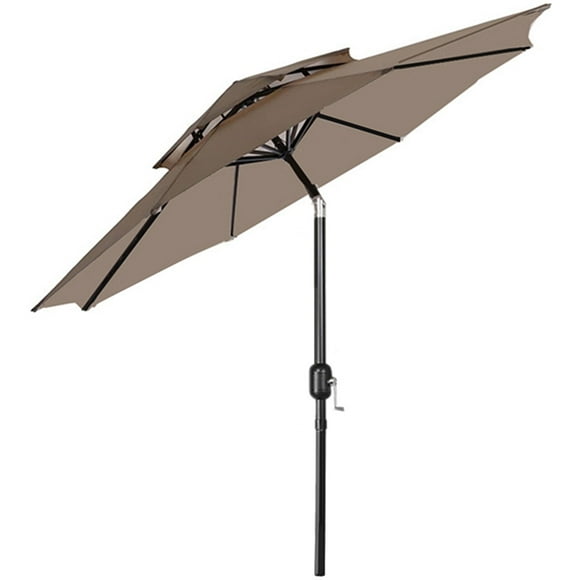 9ftx8ft Double Top Patio Umbrella, Outdoor Market Table Centred Umbrellas with Crank and Tilt, 6 Sturdy Ribs