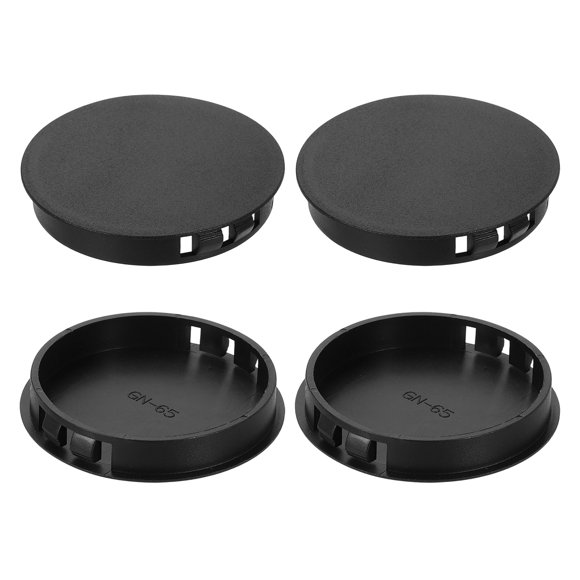 4Pcs Plastic Hole Plugs, 65mm(2-9/16") Flush Type Panel Plugs, Round Snap Knockout Locking Plugs for Furniture Insert End Caps Panels, Black