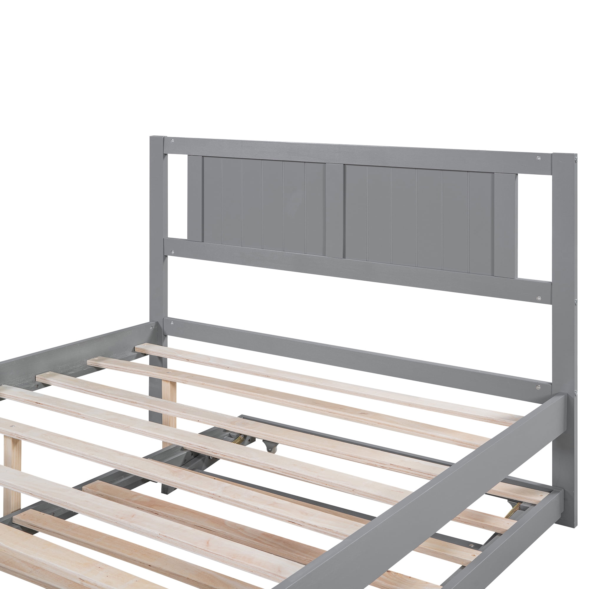 Euroco Pine Wood Full Bed with Trundle, Convertible Beds, Gray