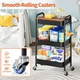 thumbnail image 6 of 3-Tier Rolling Cart, Metal Utility Cart with Top, Storage Craft Cart with Wheels, Trolley Organizer Serving Cart Easy Assembly for Office, Bathroom, Kitchen, Kids' Room, Classroom, Black, 6 of 16