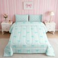 thumbnail image 2 of Erosebridal Line Art Bow Stripe King Size Comforter Sets for Girls, Minimalist Girly Ditsy Print Comforters King Size, Reversible 3pcs 1 Comforter and 2 Pillowcases, 2 of 6
