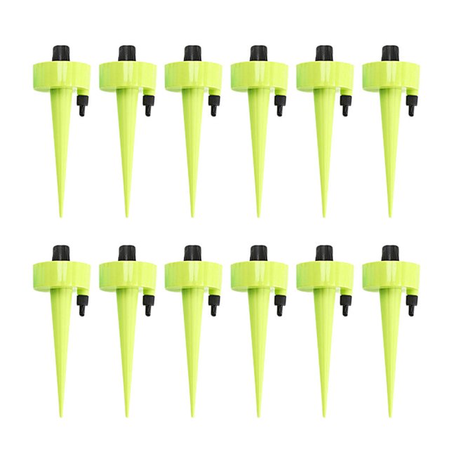 Auto Drip Irrigation System with Slow Release Switch Control Valves Self Water Spike Waterer Tools Adjustable Garden Sprinkler Green 12pcs