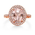 thumbnail image 2 of Gem Stone King 18K Rose Gold Plated Silver Peach Nano Morganite and White Moissanite Halo Engagement Ring (2.43 Cttw, Oval 9X7MM, Available in Size 5, 6, 7, 8, 9), 2 of 3