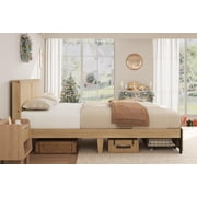 Full Bed Frame with Rattan Headboard, Platform Bed Frame, Mid Century Bed Frame with 2 Storage Drawers, Large Under-Bed Space, No Box Spring Needed, Easy Assembly