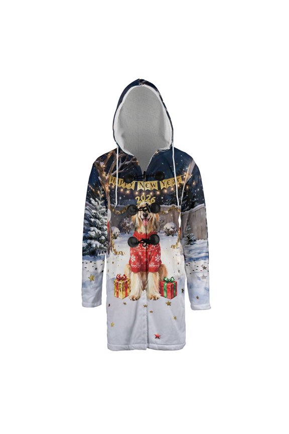 Happy New Year 2026 Afghan Hound Holiday Balloons Party Snow All Over Print 3D Hooded Duffle Toggle Coat Dog Lover - 13018
