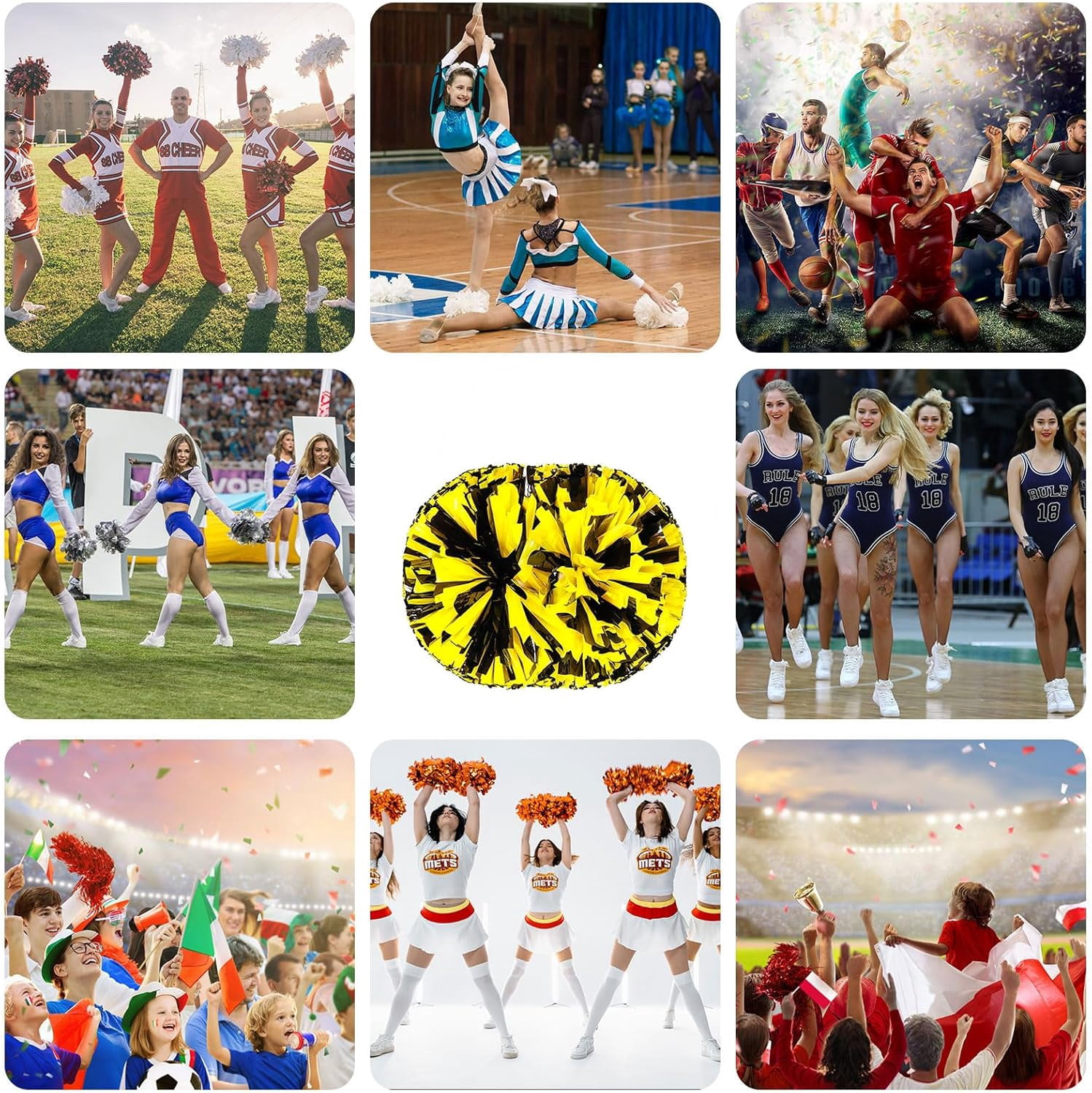 20 PCS Metallic Cheerleading Pom Pom for Team Spirit Sports Dance Cheering Kids Adults