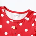 thumbnail image 4 of Kucnuzki 2T Toddler Girls Summer Outfits 3T Toddler Girls Casual Clothes Sets Ruffle Short Sleeves T-shirt Classic Dots Pullover Top Ripped Denim Shorts Sets 2pcs Red, 4 of 8