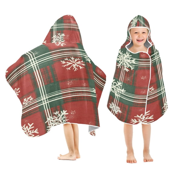 YAZAOO Towels Kids Hooded Beach Towel Festive Plaid Snowflakes Pool Bath Towel Soft