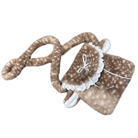 Women Lovely Plush Crossbody Bag Trendy Small Shoulder Purses Phone Wallet Deer Shaped Purses with Closures