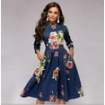 thumbnail image 2 of Women's Floral Midi Dress with Pockets Vintage Elegant Evening Dress Cocktail Dress, 2 of 3
