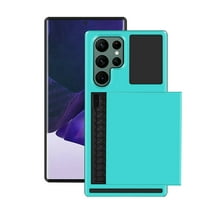 SOATUTO for Samsung S22 Ultra Phone Case Credit Card Holder Shell Wallet Case Slide Cover Dual Layer Hard PC Soft TPU Rubber Cover Phone Case for Samsung Galaxy S22 Ultra 5G 6.8 inch - Blue