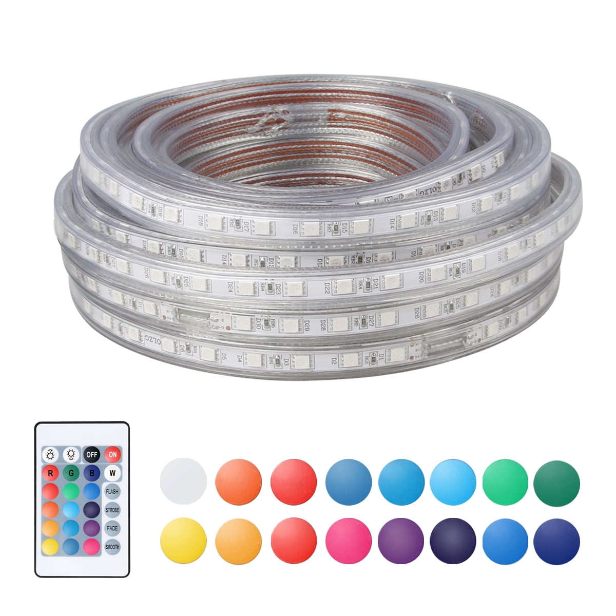40 Ft LED Strip Light Remote Controller RGB Waterproof Rope Light Flexible Multi-color, 5050 SMD 60 LEDs/M AD 110V