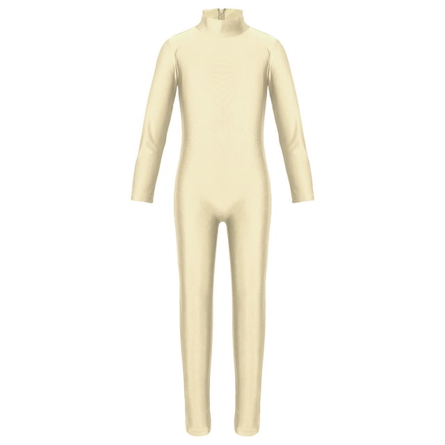 Rswnyirn Combinaison de Danse à Manches Longues pour Filles, Justaucorps Intégral, Justaucorps, Gymnastique, Beige, 4TG