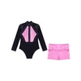 thumbnail image 3 of iiniim Kids Girls Dance Outfits Long Sleeve Shiny Rhinestones Gymnastic Leotards with Metallic Shorts Set Activewear Pink 8, 3 of 7