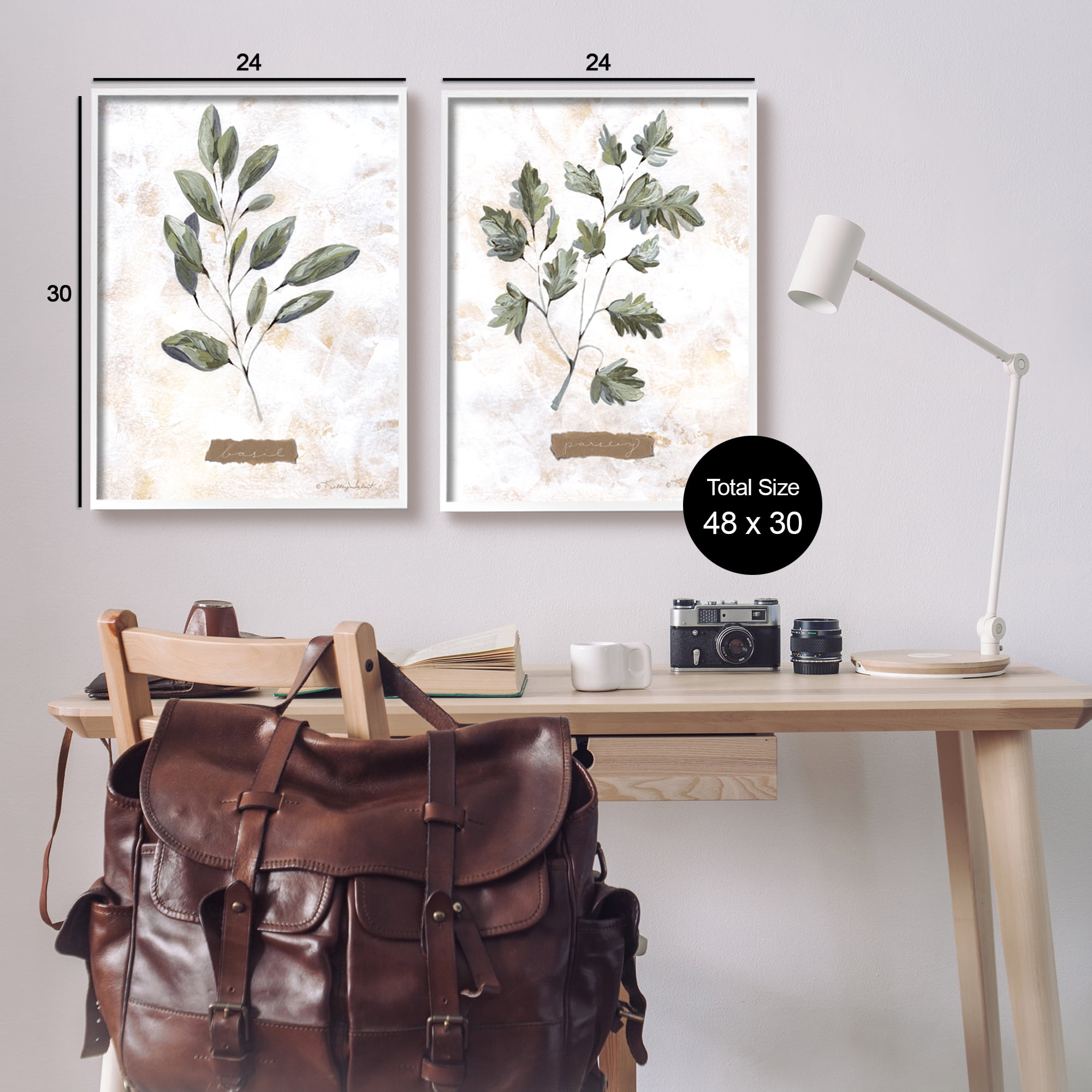 Stupell Country Herbs Basil Parsley Sprigs Botanical & Floral Painting White Framed Art Print Wall Art, Set of 2