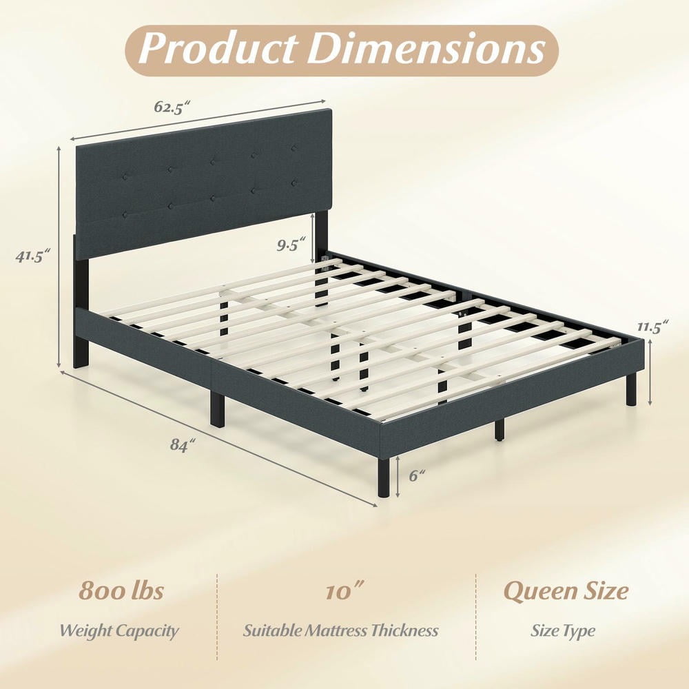 Barara King Queen Size Upholstered Bedroom Bed Frame, Linen Platform Bed Platform Frame for Apartment, Bedroom, Dark Gray