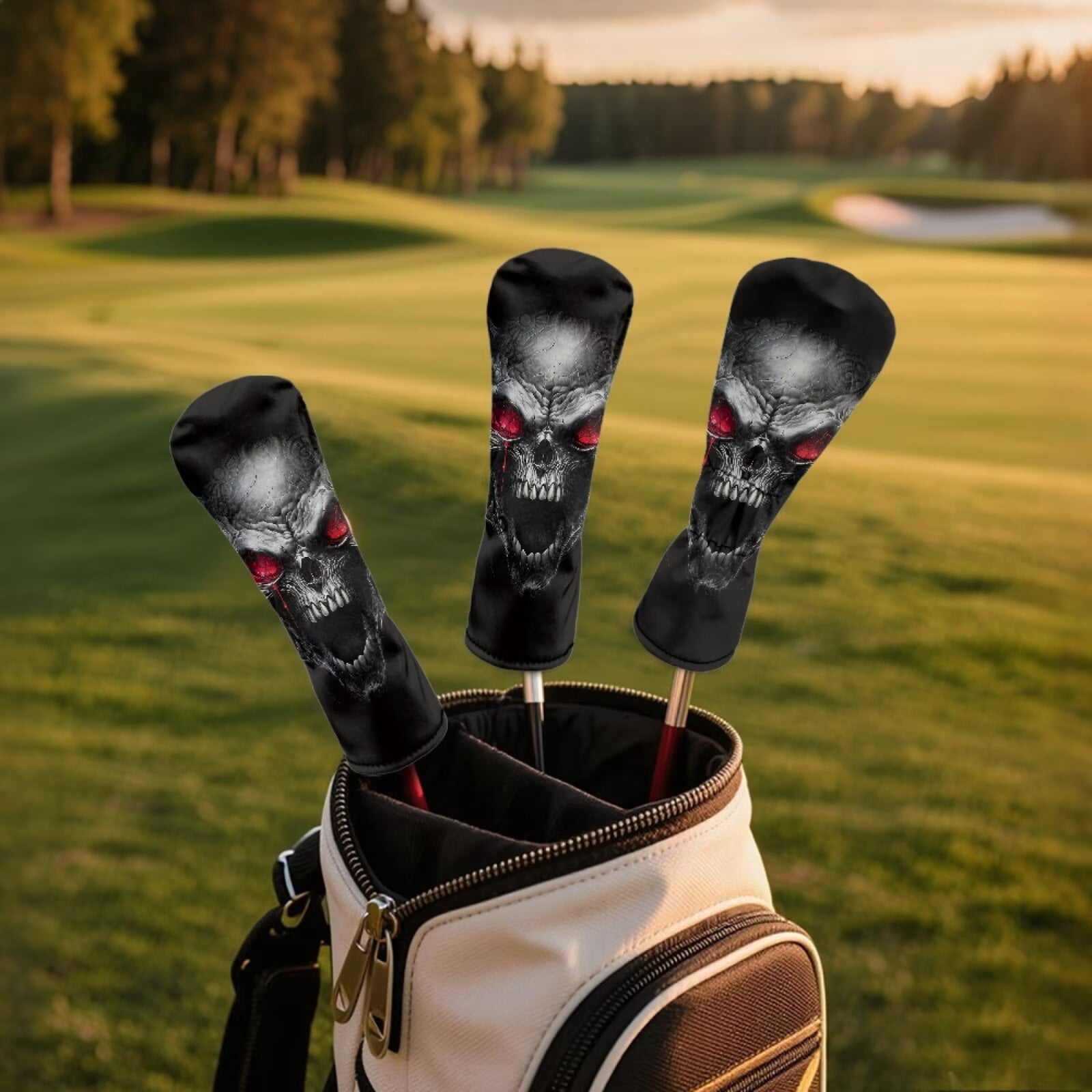 Uorisanigo Golf Club Head Covers for Driver, Fairway & Hybrid, 3Pcs Cool Skeleton Golf Club Headcovers Set with Soft Lining, PU Waterproof Accessories Gift for Women Men