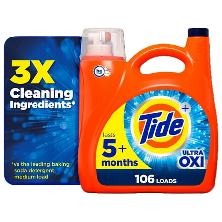 Tide Ultra Oxi Liquid Laundry Detergent, HE Compatible, 149 fl oz, 106 Loads
