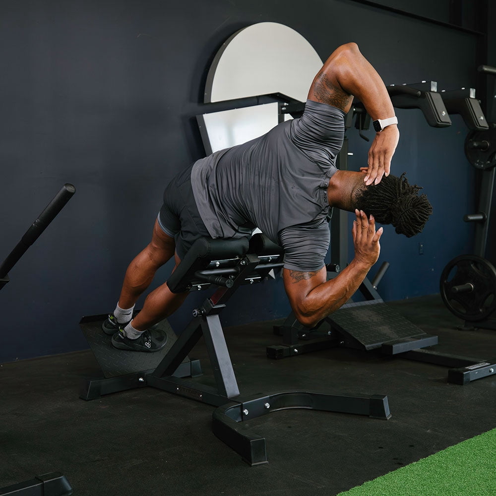 Titan Fitness Roman Chair Back Extension Machine, Adjustable Hyperextension Bench, Soft Durable Padding, Non-Slip Footplate, Adjustable Height, Exercise Equipment for Core, Back, Hamstrings, Glutes
