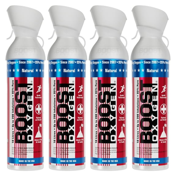 4 Pack 10L Boost Oxygen Stars/Stripes Pure Canned Oxygen Canister, Natural