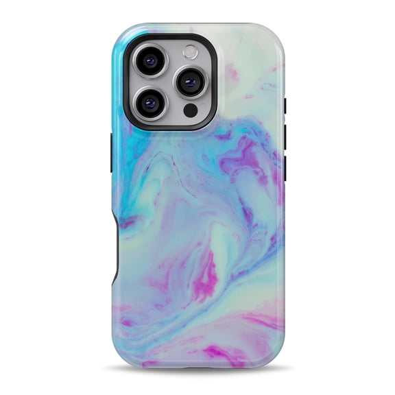 DesignSkinz Scratch-Resistant Hard Slim Case Compatible with iPhone 16 (Compatible with MagSafe) - Marbleized Pink and Blue Paradise V371