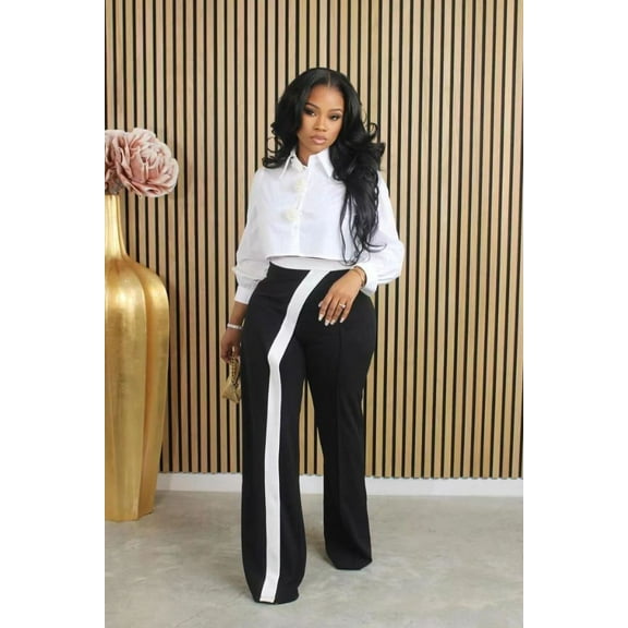 Casual splicing straight leg pants (S, Black)