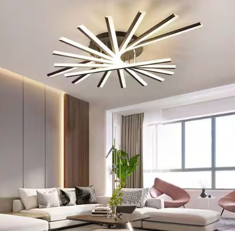 Open Box Oukaning 47 in. 9-Light Black Integrated LED Modern Creative Flush Mount Ceiling Lamp