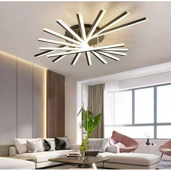 Open Box Oukaning 47 in. 9-Light Black Integrated LED Modern Creative Flush Mount Ceiling Lamp