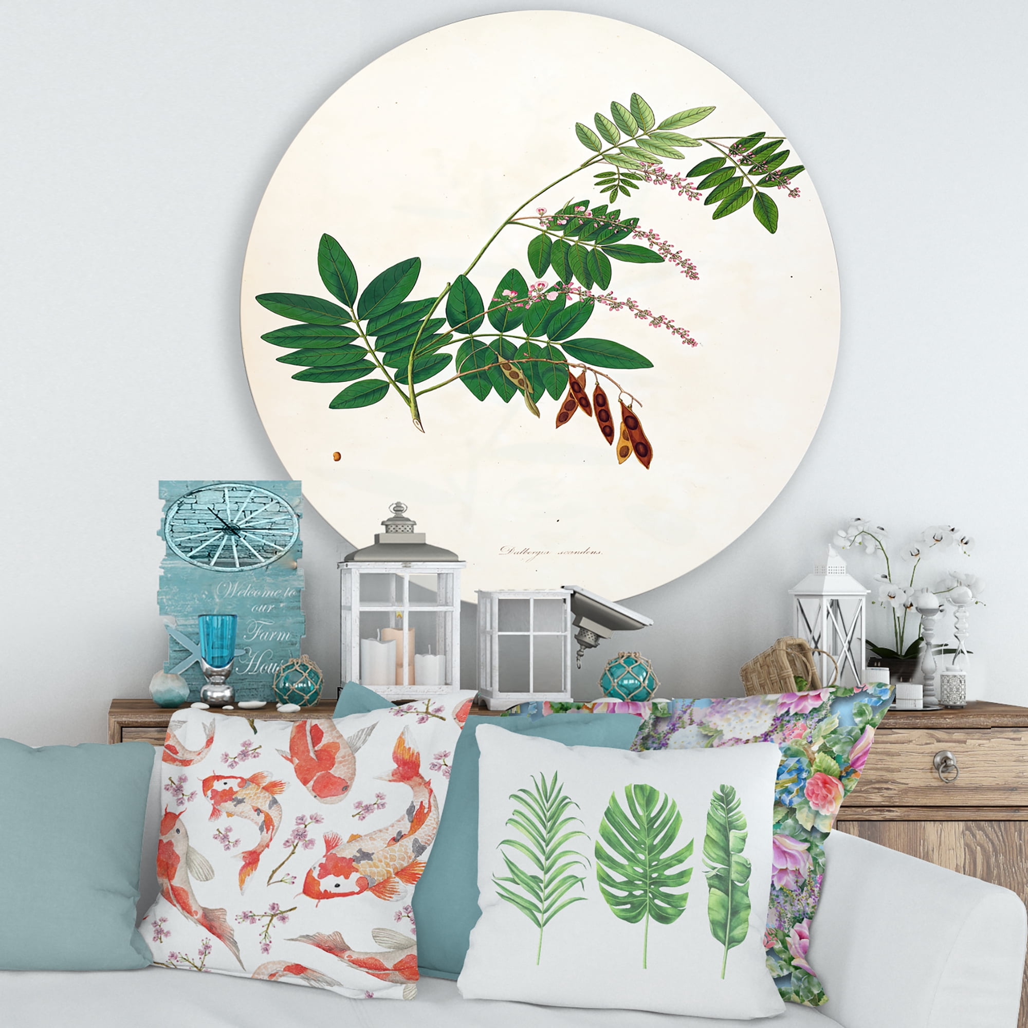 Designart 'Ancient Botanicals XI' Farmhouse Circle Metal Wall Art 29x29 - Disc of 29