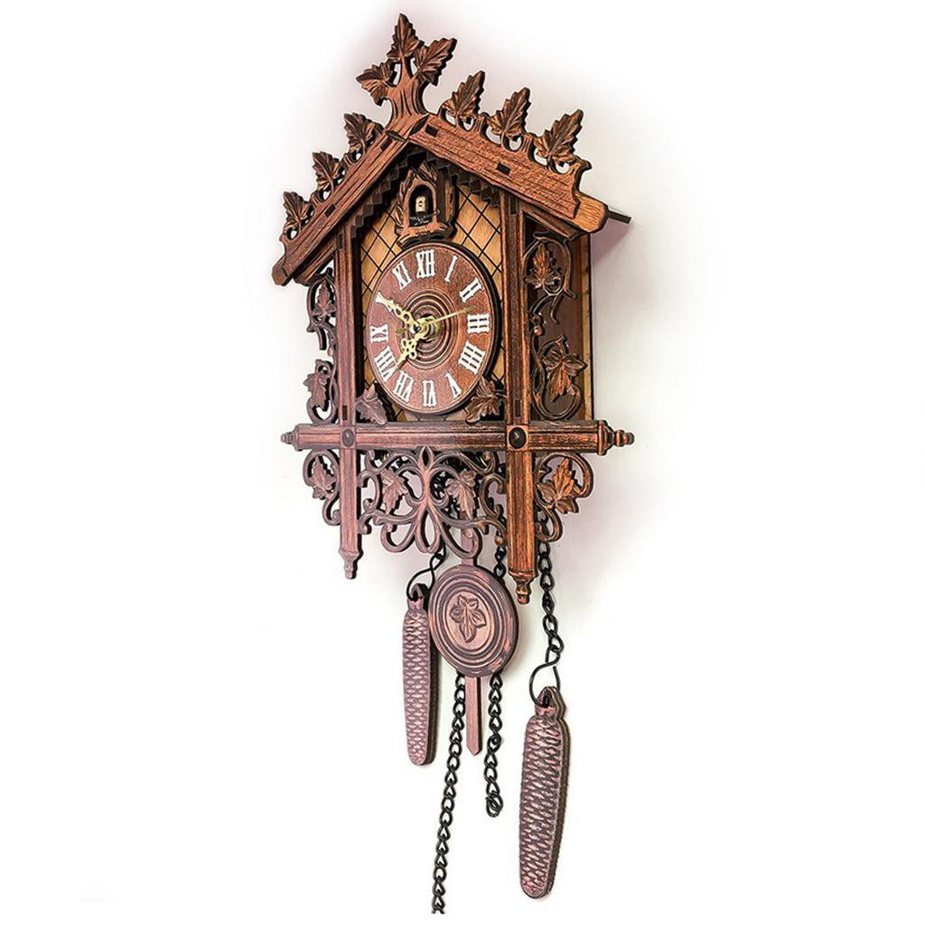 2Pcs Retro Wood Cuckoo Wall Clock with Pendulum Housewarming Gifts 2Color 