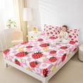 thumbnail image 4 of Homewish Kawaii Red Strawberry 4pcs Bed Sheets for Girls,Groovy Floral Flowers King Sheets,Geometric Plaid Grid Super Cozy Sheet Set,Luxury Bedroom Decor, 4 of 7