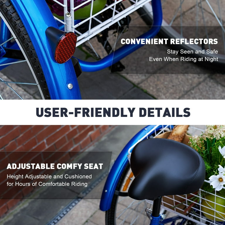 Viribus 24 Tricycle with Large Basket 7 Speed 3 Wheeler Beach Cruiser Bike Blue Walmart