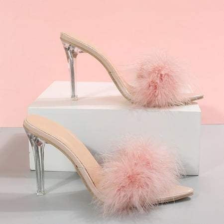 

Womens Slip on Sandals Pointed Toe Stiletto High Heels Open Toe Pumps Dress Heeled Shoes