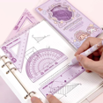 thumbnail image 2 of 4-Piece Flexible Ruler Set - 15cm/6 Inch Plastic Straight Ruler, Triangle Rulers, Protractor for Math & Geometry, Shatterproof & Bendable, School & Office Supplies (Purple), 2 of 5