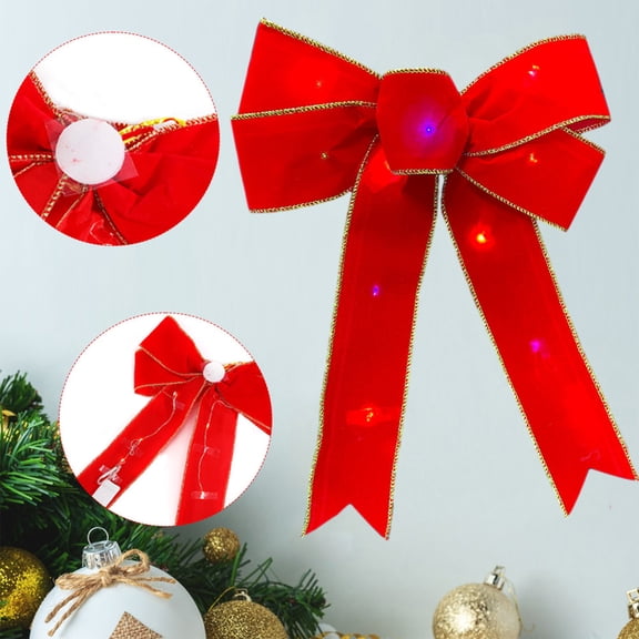EWASWON Large Lighted Christmas Bow, Red Velvet LED Christmas Wreath Bow for Front Door, Tree & Holiday Decorations