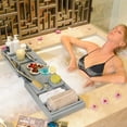 thumbnail image 4 of FCNRJK Expandable Bathtub Tray,Bamboo Bathtub Tray Table with Nail Brush,Gray, 4 of 10