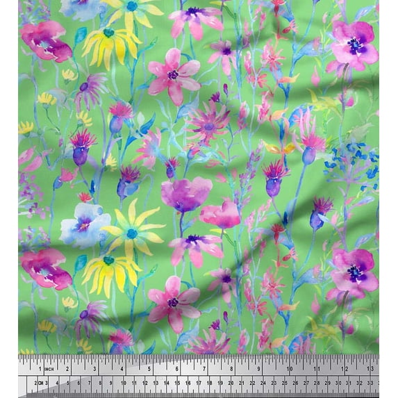 Soimoi Cotton Duck Fabric Flower Watercolor Print Sewing Fabric Yard 56 Inch Wide