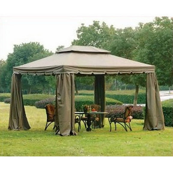 Garden Winds 10’ x 12’ Scalloped Two-Tiered Gazebo Replacement Canopy, RipLock Fabric, Beige