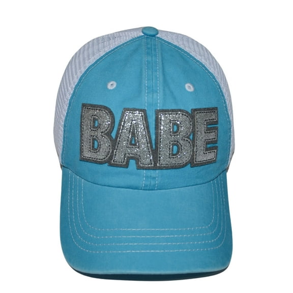 Popfizzy Womens Babe Baseball Caps, Bling Trucker Hat, Girls Baseball Cap with Sayings, Fancy Sparkle Ballcap, Adjustable Snapback Low Profile Hats Silver, Teal