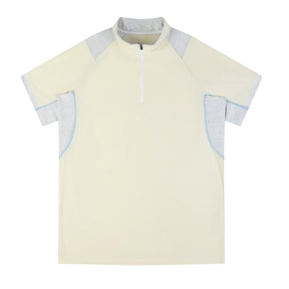 Dolkfu Shirts Men Mock Neck Quarter Zip Color Block T Shirt Mesh Short Sleeve Loose Tees for Men L