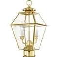 thumbnail image 5 of 9 inch 2 Light Polished Brass Outdoor Post Lantern Pendant Lighting Fixture with Clear Beveled Glass Shade backed with Hand Crafted Solid Brass material for patio, front porch, entryway and more, 5 of 7