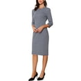 thumbnail image 4 of INSPIRE CHIC Houndstooth Dress for Women's 3/4 Sleeve Elegant Cinched Waist Bodycon Dress L Grey, 4 of 6