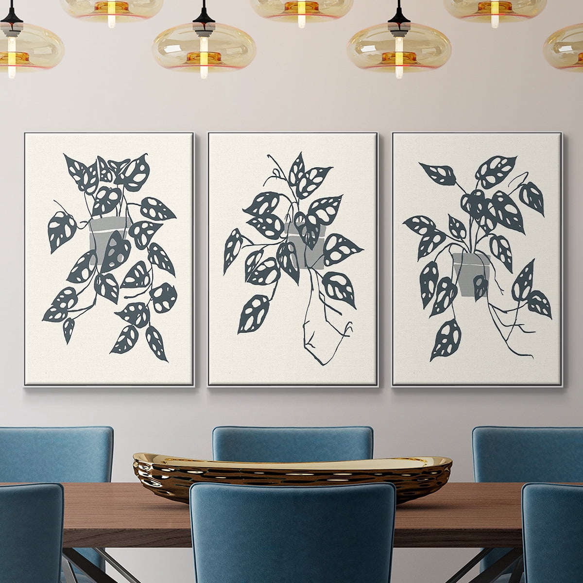 Growing Leaves I - Framed Premium Gallery Wrapped Canvas L Frame 3 Piece Set - Ready to Hang