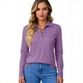 thumbnail image 4 of Women's Long Sleeve Polo Shirt Classic Button Down Collar Golf Top for Casual & Work Light Purple S, 4 of 4