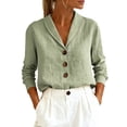 thumbnail image 3 of Women Shirts Solid Color Long Sleeve Button Down Lapel Collared Summer Tops Dressy Casual Work Business Blouses, 3 of 4