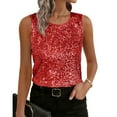 thumbnail image 2 of Staron Women's Casual Sequin Tank Top Round Neck Sleeveless Solid Basic Comfy Relaxed Party Night Out Club Tops, Red XL, 2 of 7